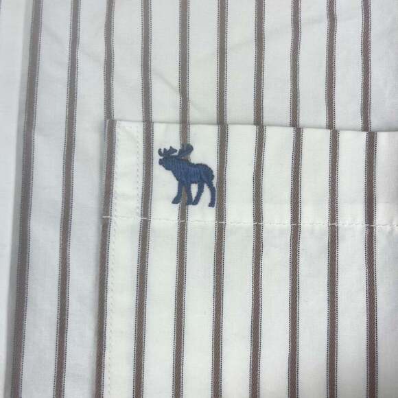 Abercrombie & Fitch Muscle Mens Large White Striped Button Up Long Sleeve - Picture 5 of 11